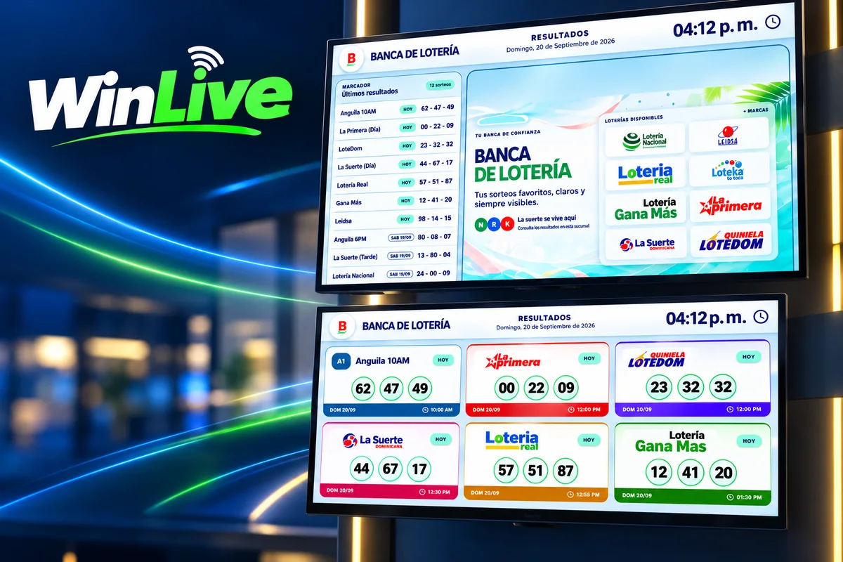 Pantallas con resultados de lotería mediante WinLive